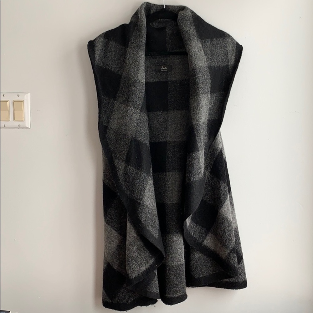 Long Amita vest - gray and black checked wool